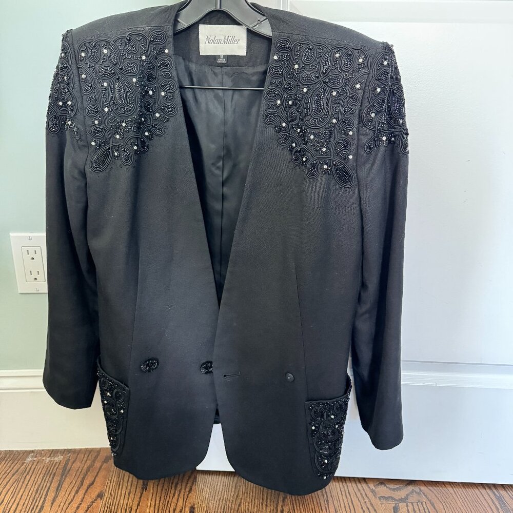 Nolan Miller Beaded Blazer - Vintage - Black Size 8